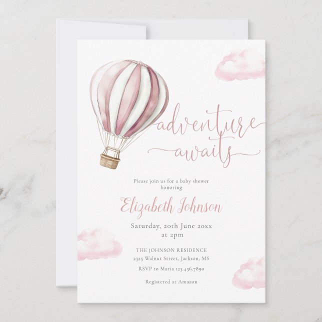 Convites Código QR da Menina do Balão Rosa Foto Chá de Bebê (Frente)