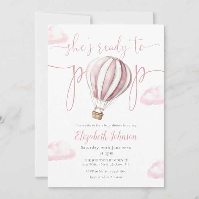 Convites Código QR da Menina do Balão Rosa para Chá de Bebê (Frente)