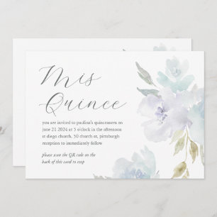 Convites Código QR da Quinceañera para 15 Floral bonito