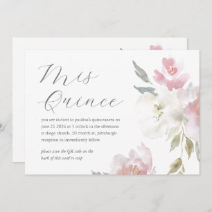 Convites Código QR da Quinceañera para 15 Floral bonito