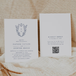 Convites Código QR DAPHNE Casamento de Marinho Minimalista 