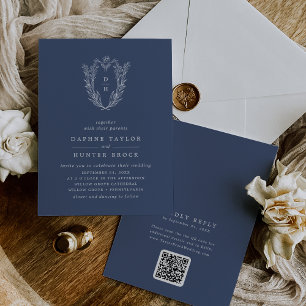 Convites Código QR DAPHNE Casamento Simples Azul Escuro Azu