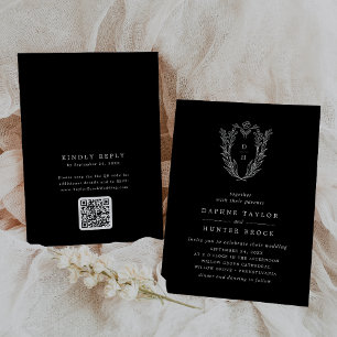 Convites Código QR DAPHNE Casamento Simples Preto Preto Esc