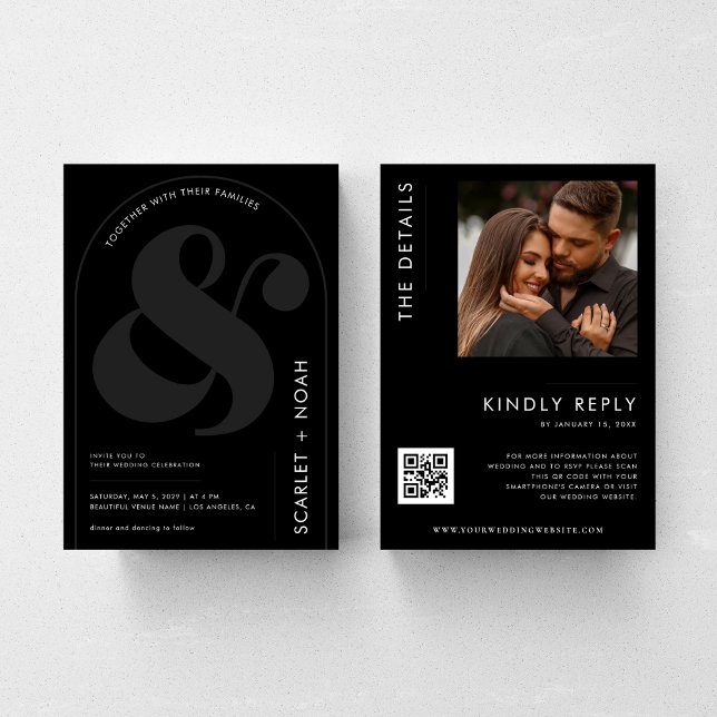Convites Código QR de Ampersand e Foto Tudo em Um Casamento (Criador carregado)