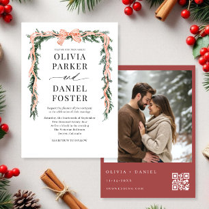 Convites Código QR de Aquarela Foto Laço Verde de Natal