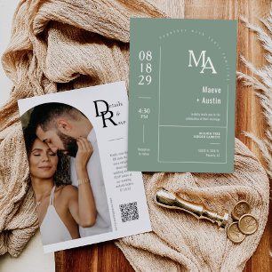 Convites Código QR de Arch Mínimo de Arco Boho Verde Sage S
