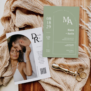 Convites Código QR de Arch Mínimo Moderno Verde Dusty Simpl
