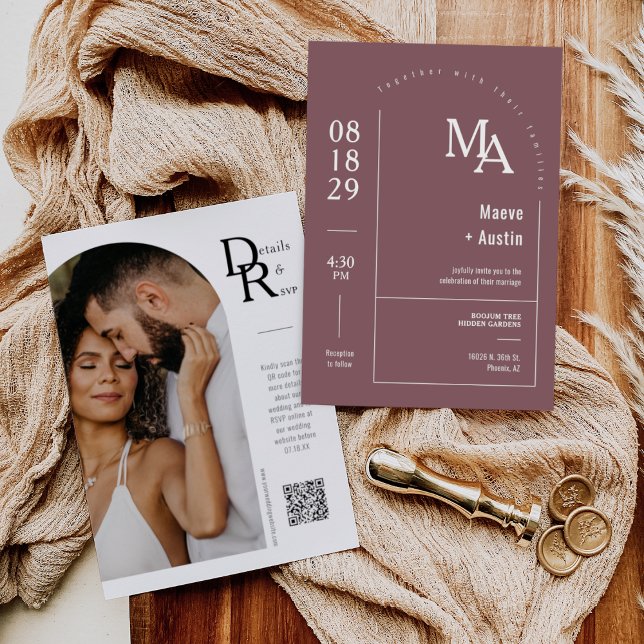 Convites Código QR de Arch Mínimo Simples Roxo Roxo (Criador carregado)