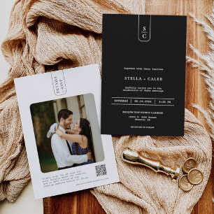 Convites Código QR de Arco Geométrico Mínimo Preto Simples