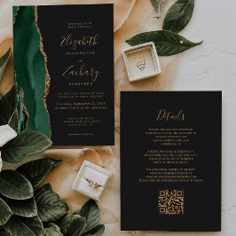 Convites Código QR de Ardósia Ágata Dourada Esmeralda Verde