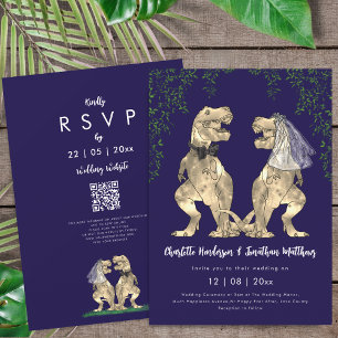Convites Código QR de casamento azul marinho com tema de di