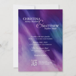 Convites Código QR de Casamento Azul Marinho Púrpura de Cor