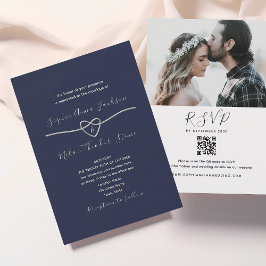 Convites Código QR de Casamento Azul Naval Minimalista Mode