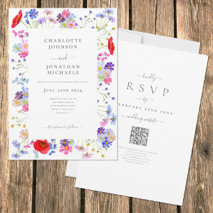 Convites Código QR de Casamento Boho Chic de Flores Silvest
