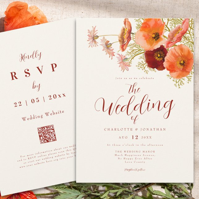 Convites Código QR de Casamento Boho Flor Silvestre Elegant (Elegant boho wildflower fall wedding qr code invitation )