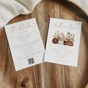 Convites Código QR de Casamento Boho Floral Fall Tudo em Um