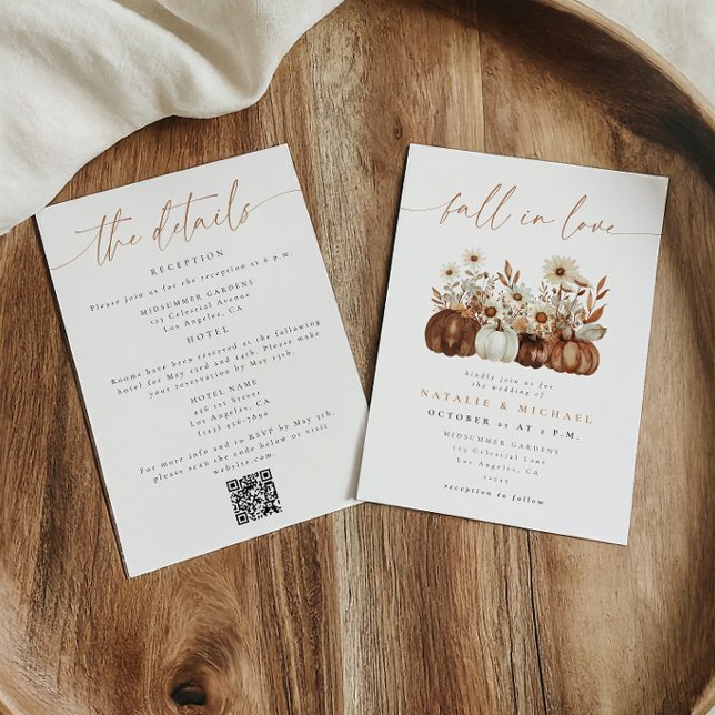 Convites Código QR de Casamento Boho Floral Fall Tudo em Um (Criador carregado)
