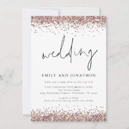 Convites Código QR de casamento brilhante em rosa dourado n