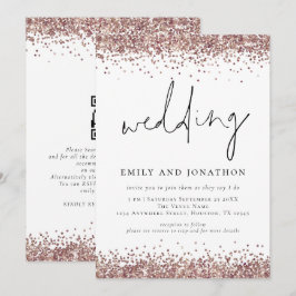 Convites Código QR de casamento brilhante em rosa dourado n