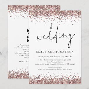 Convites Código QR de casamento brilhante em rosa dourado n