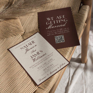 Convites Código QR de Casamento Chocolate Marrom Chique Din