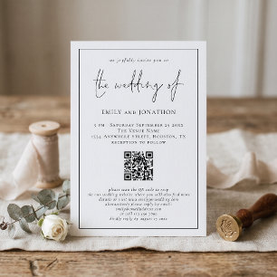 Convites Código QR de Casamento com Borda de Linha de Rotei