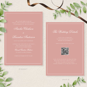 Convites Código QR de Casamento com Borda Dusty Rose em Scr
