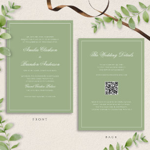 Convites Código QR de Casamento com Borda Verde Oliva Real 