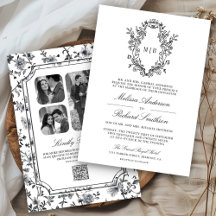 Código QR de casamento com crista em Chinoiserie p