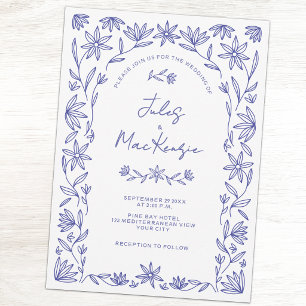 Convites Código QR de Casamento com Flor Silvestre Azul do