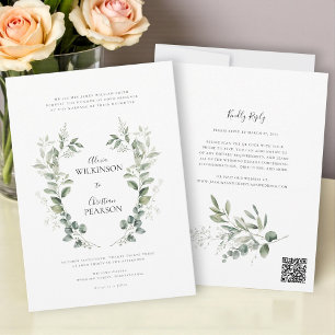 Convites Código QR de casamento com folhagem de eucalipto t