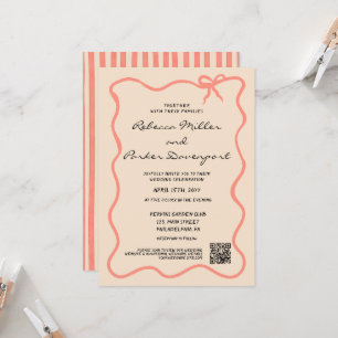 Convites Código QR de casamento com listras pintadas à mão