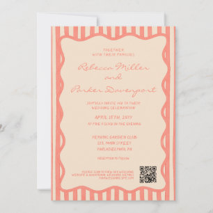 Convites Código QR de casamento com listras pintadas capric