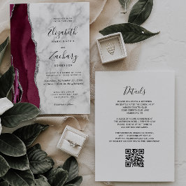 Convites Código QR de Casamento com Mármore de Ágata Pratea
