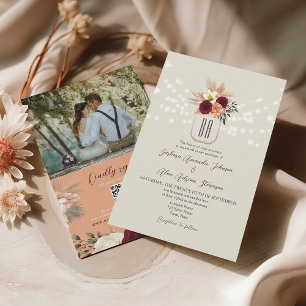 Convites Código QR de Casamento com Monograma Boho