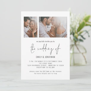 Convites Código QR de Casamento com Script de 2 Fotos Moder