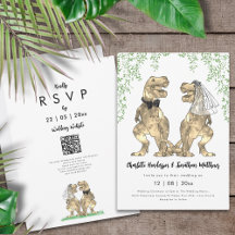 Código QR de casamento com tema de dinossauro
