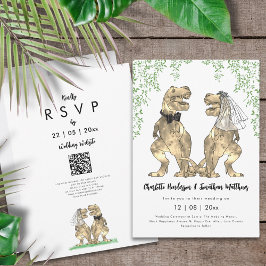 Convites Código QR de casamento com tema de dinossauro