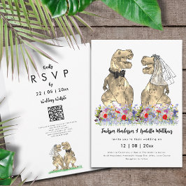 Convites Código QR de Casamento com Tema de Dinossauro