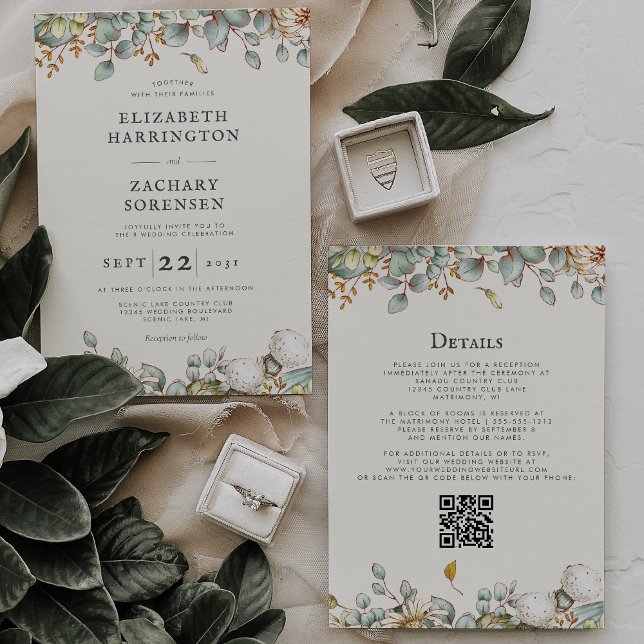 Convites Código QR de Casamento com Vegetação Rústica (Criador carregado)
