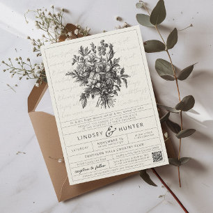 Convites Código QR de casamento cristão floral vintage simp