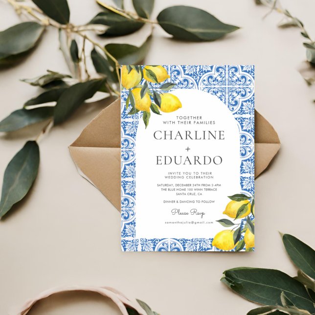 Convites Código QR de Casamento de Bluetile Mediterrânica W (Criador carregado)
