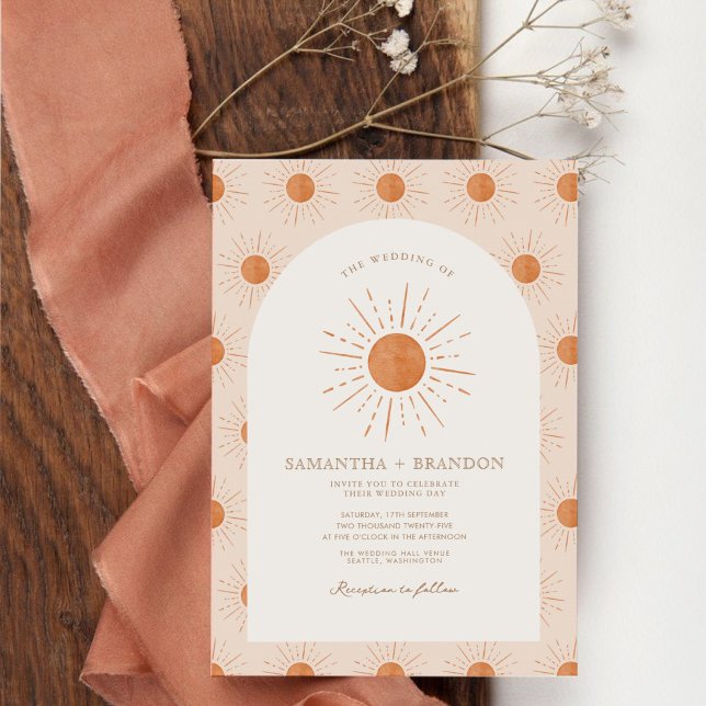 Convites Código Qr de Casamento de Boho Celestial Laranja Q (Criador carregado)