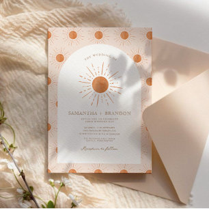 Convites Código Qr de Casamento de Boho Celestial Laranja Q