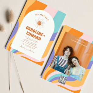 Convites Código Qr de Casamento de Boho Colorido de Onda Co