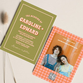 Convites Código Qr de Casamento de Boho Colorido de Onda Co