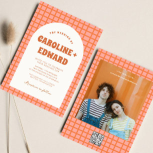 Convites Código Qr de Casamento de Boho Colorido de Onda Co