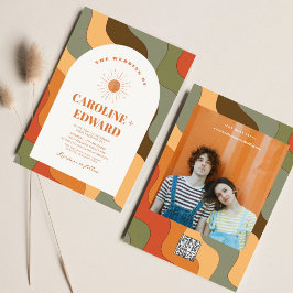 Convites Código Qr de Casamento de Boho Colorido de Onda Co