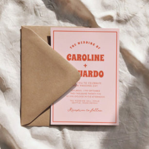 Convites Código Qr de Casamento de Boho Vermelho Cor-de-Ros