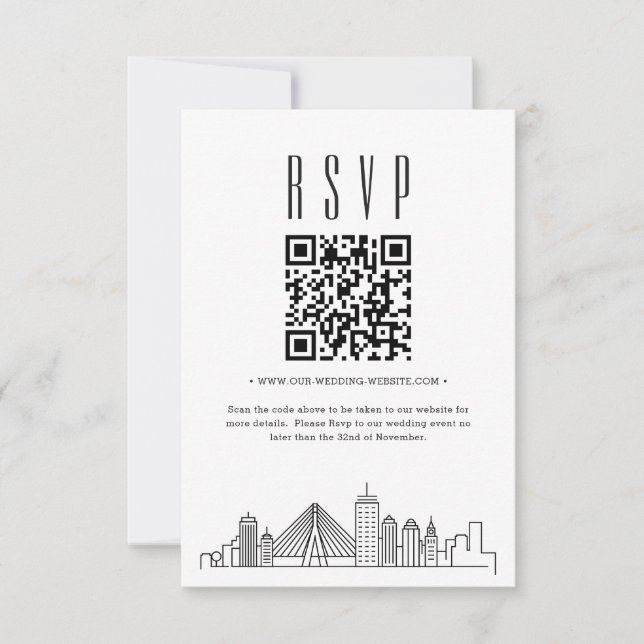 Convites Código QR de Casamento de Boston RSVP (Frente)